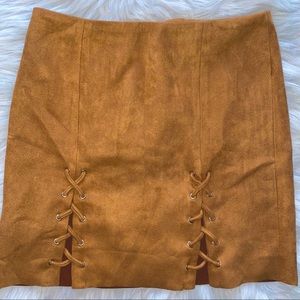 tan suede mini skirt